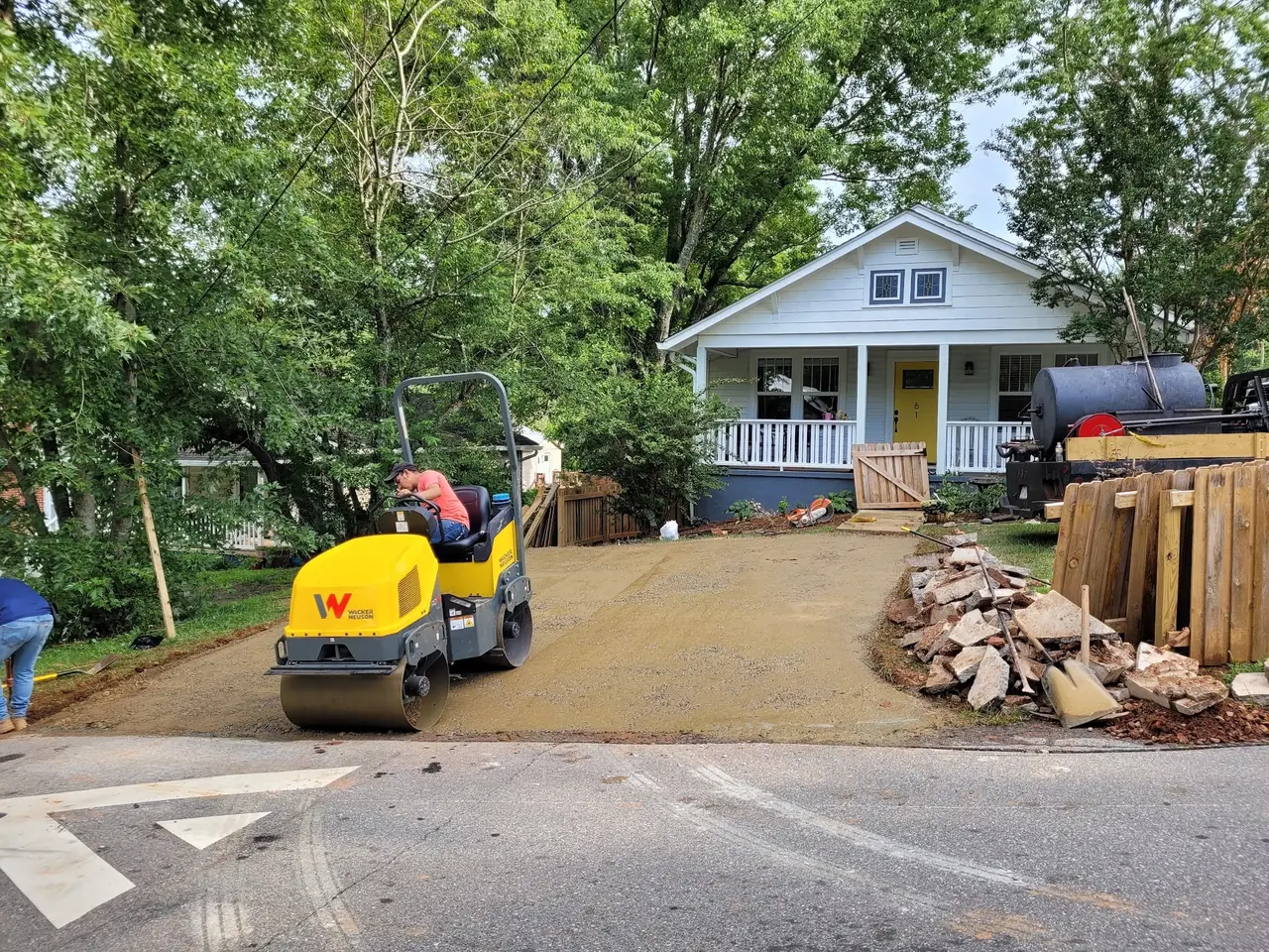 Our roller compacting a new residential driveway
